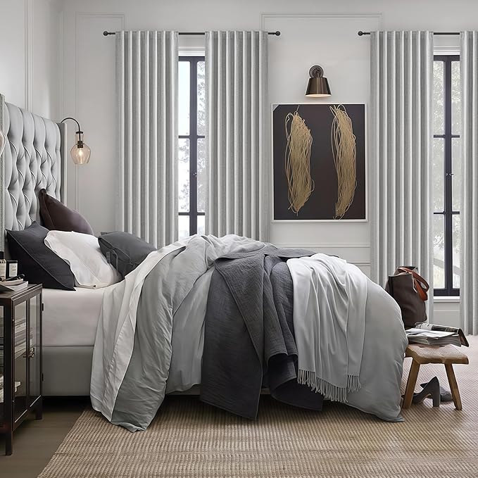 Grey Linen Room Darkening Curtains 95 Inches Long 2 Panels Set - Image 6
