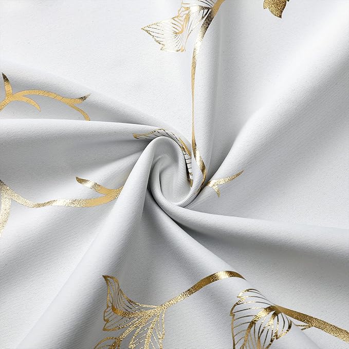 BUHUA Blackout Curtains Gold Foil Print Flower Vine Grommet Drapes, Room - Image 4