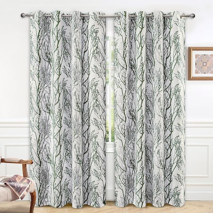 DriftAway Linen Printed Blackout Curtains Tree Branch Pattern Double Layer 90 by DriftAway
