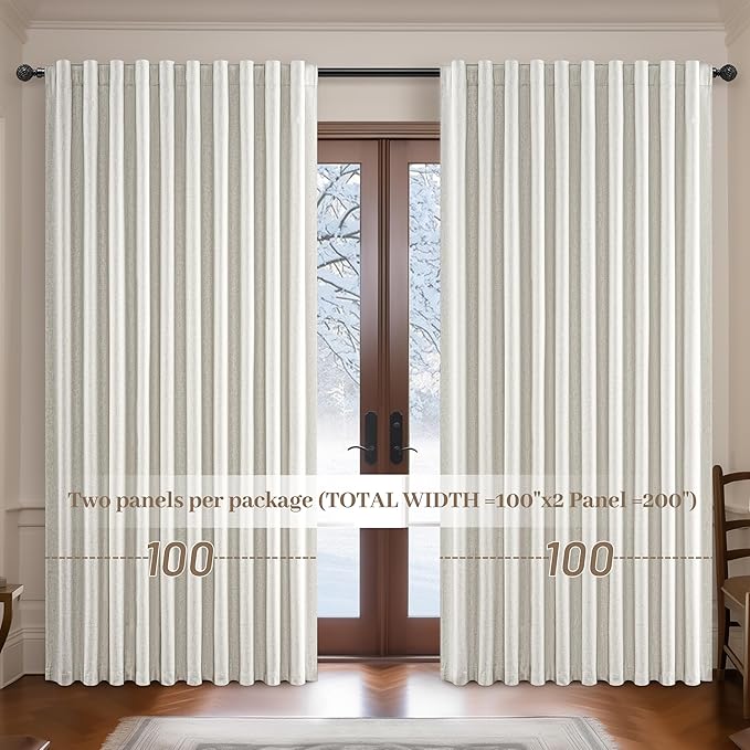 Blackout Curtains 100 Inches Extra Wide Birch Linen Curtains 84 Inch Length - Image 7