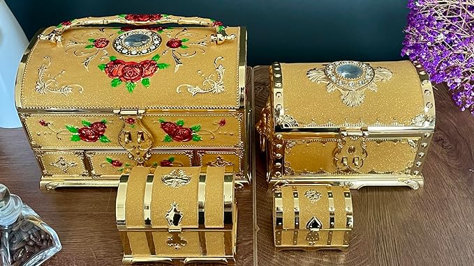 Retro Jewelry Box Arched Vintage Rectangular Metal Chest Necklace Ring Earrings - Image 5