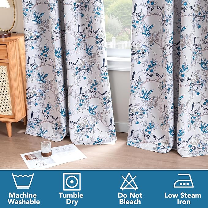 H.VERSAILTEX Floral 100% Blackout Vintage Curtains 63 inch Length 2 Panels Blue - Image 6