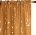 BUHUA Semi Sheer Curtain 2 Panels Gold Vine Foil Print Floral Textured Linen by BUHUA