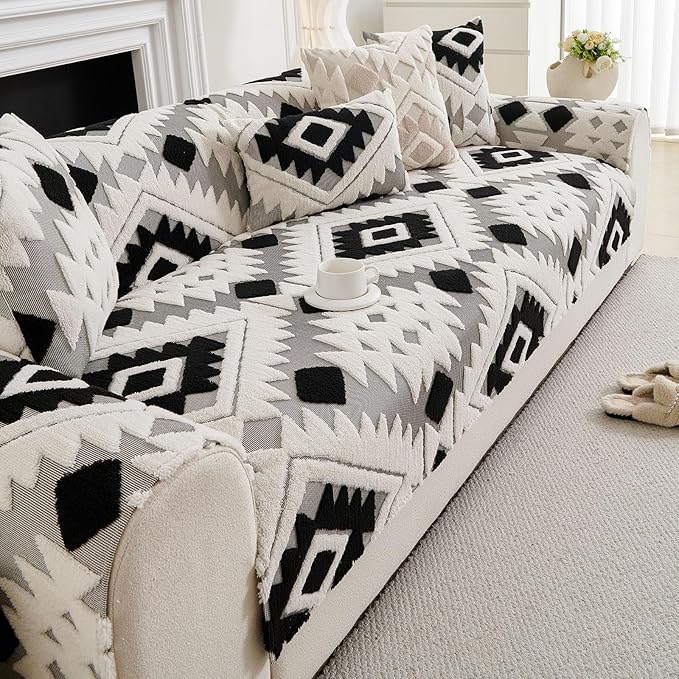 Boho Plush Couch Covers for Sofa Washable, Fuzzy Soft Couch Cover for Sectional - Image 6