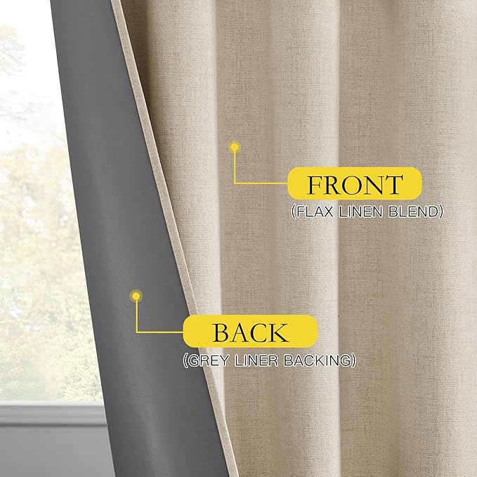 NICETOWN Cream 100% Blackout Linen Curtains 108 inch Long Burg - Image 6