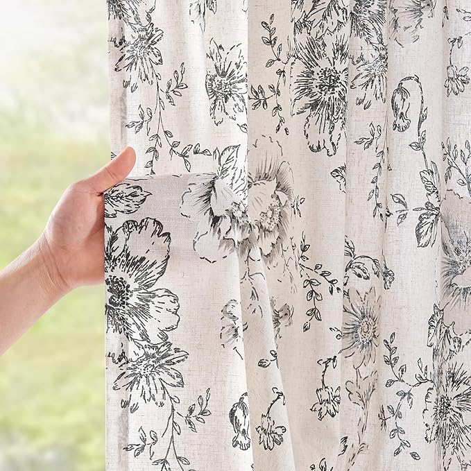 jinchan Linen Blend Curtain Floral Curtains Extra Wide - Image 3