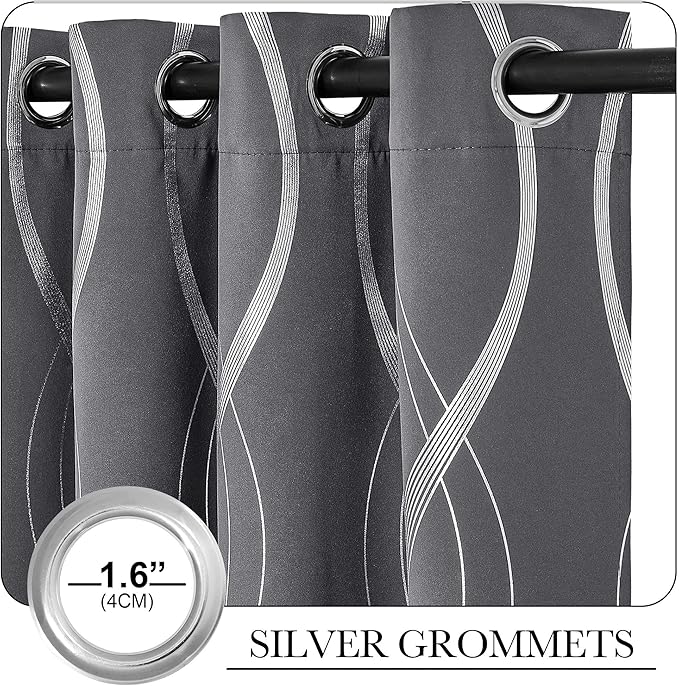NICETOWN Blackout Curtains for Bedroom, Foil Printed Wave Lines Energy Saving - Image 3