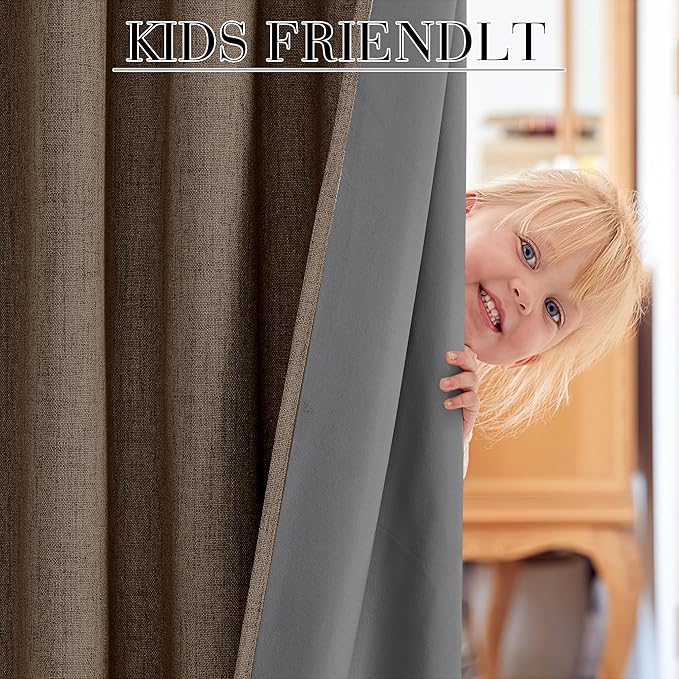 RYB HOME Coffee 100% Blackout Linen Curtains 78 inch Long, Thermal Insulated & - Image 5