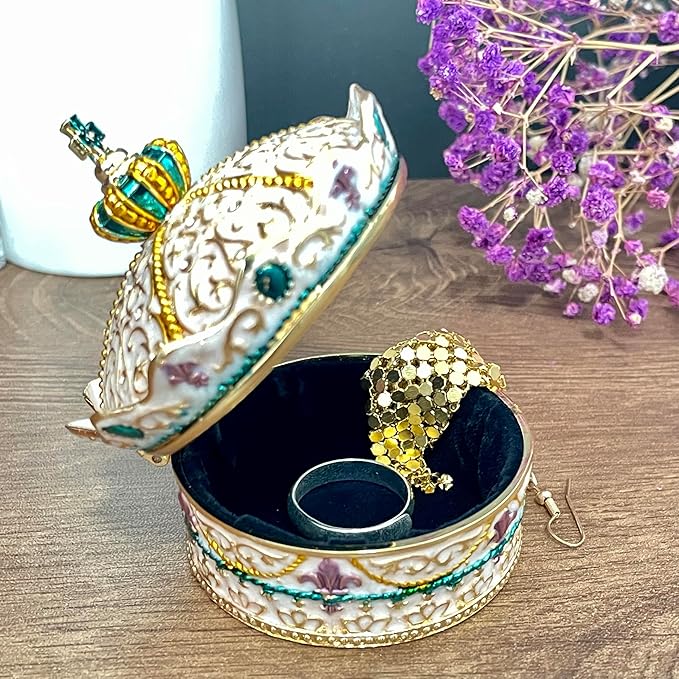 Crown Shape Jewelry Chest, Yurt Style Vintage Metal Gem Box, Round Alloy Retro - Image 3
