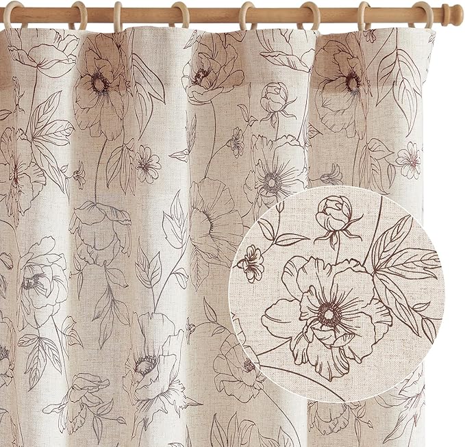 jinchan Floral Linen Curtains for Living Room 96 Inch Length Brown Flower - Image 8