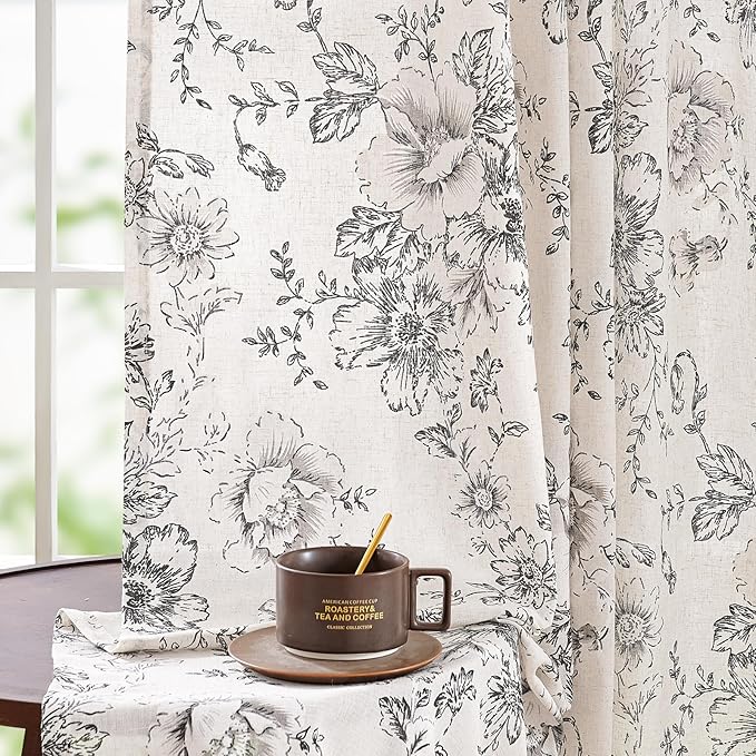 jinchan Linen Blend Curtain Floral Curtains - Image 4
