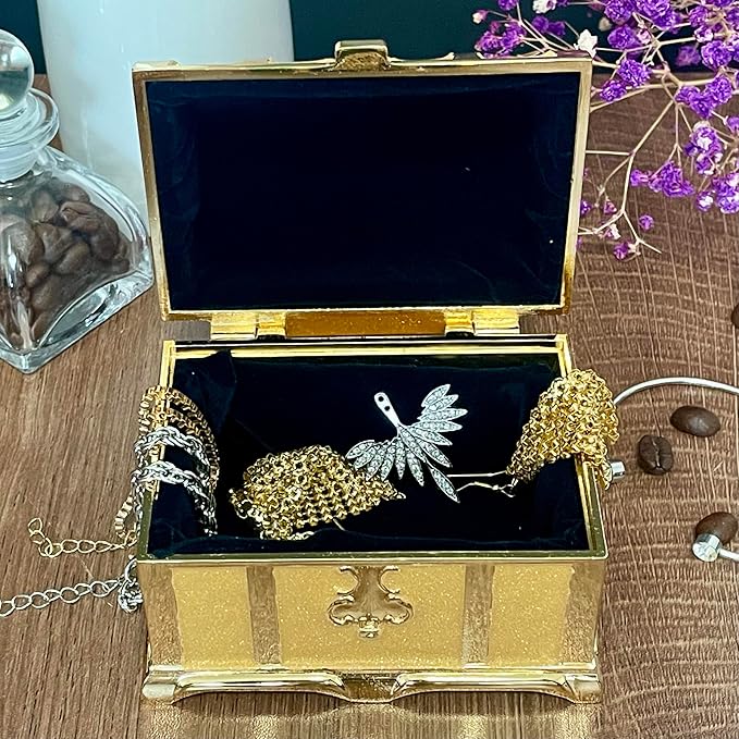 Retro Jewelry Box Arched Vintage Rectangular Metal Chest Necklace Ring Earrings - Image 2