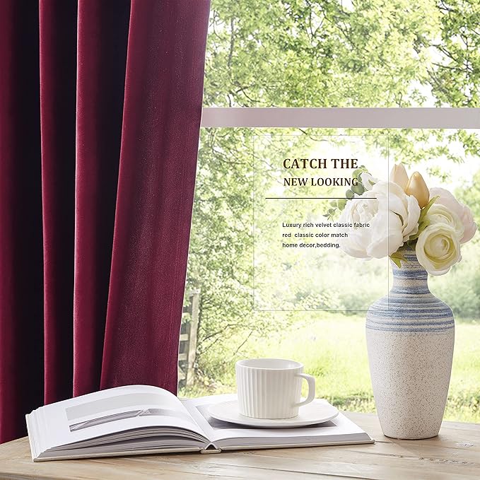 Christmas Burgundy Decorative Velvet Curtains 120 inches Elegant Living Room - Image 4