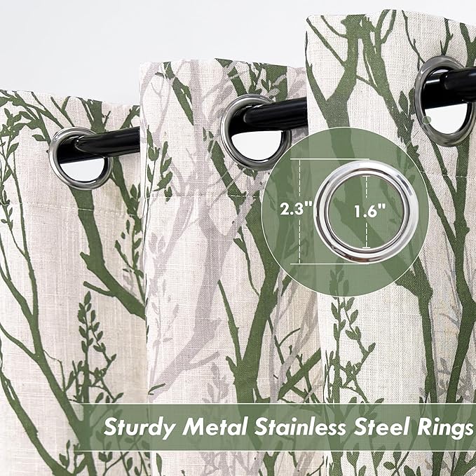 DriftAway Linen Printed Blackout Curtains Tree Branch Pattern Double Layer 96 - Image 4