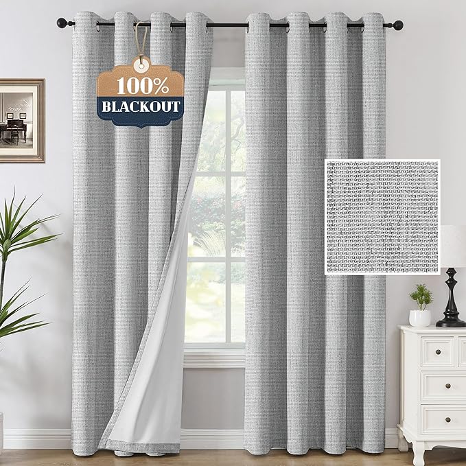 H.VERSAILTEX 100% Blackout Curtains Linen Textured Chenille Curtains Thermal by HVERSAILTEX