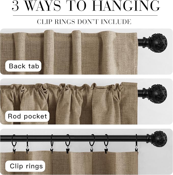 RYB HOME 100% Blackout Linen Textured Curtains - Image 7
