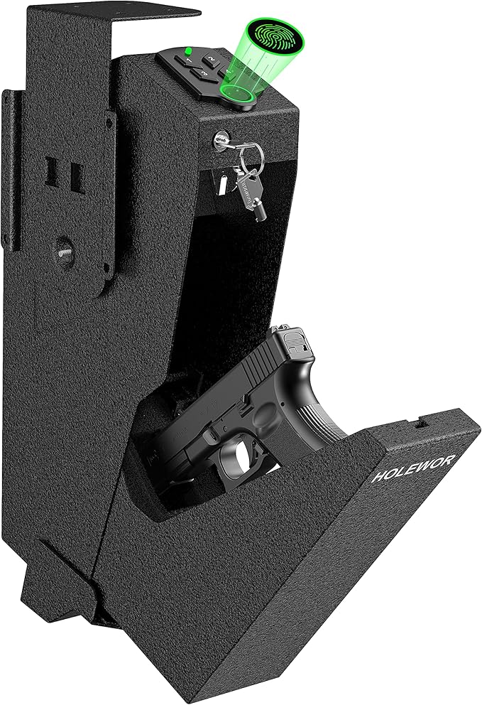 Gun Safe, Biometric Gun Safe for Handgun Drop Down Pistol Safe Mounted Single by HOLEWOR