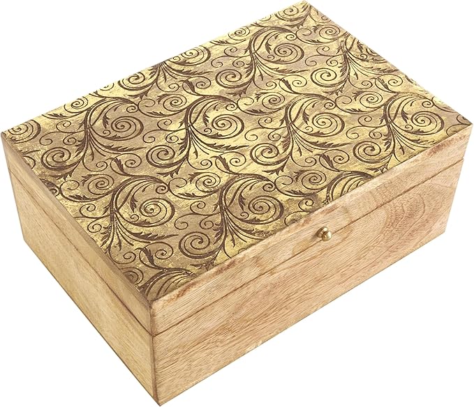 Deco 79 Mango Wood Scroll Handmade Decorative Box Storage Decorative Keepsake - Image 6