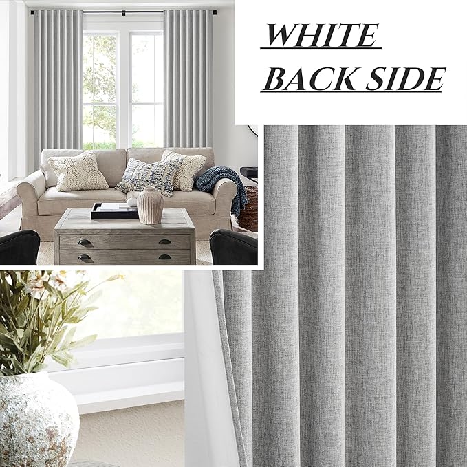 Gray 100% Black Out Linen Curtains 86 Inches Long 2 Panels Set - Image 7