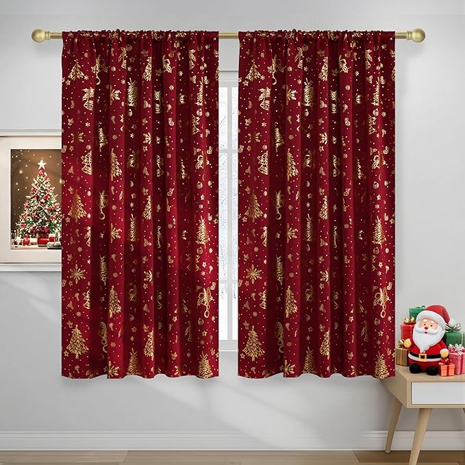 NICETOWN 2 Panels Christmas Red Curtains 52 x 63 Inch by NICETOWN