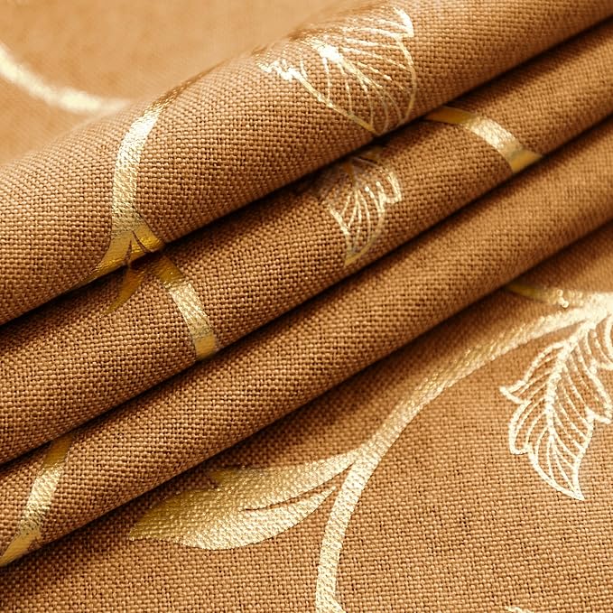 BUHUA Semi Sheer Curtain 2 Panels Gold Vine Foil Print Floral Textured Linen - Image 4