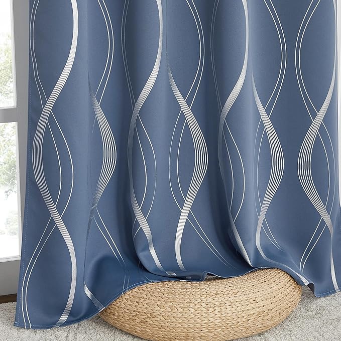 NICETOWN Stone Blue Floral Curtains Blackout 84 inch Length - Image 8