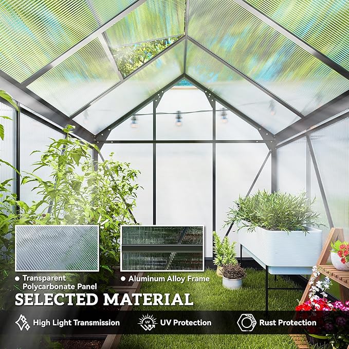 Outsunny 6' x 6' Greenhouse for Outdoors, Polycarbonate Greenhouse - Image 4
