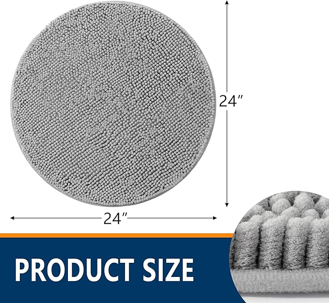 Smiry Luxury Chenille Round 24x24, Extra Soft and Absorbent Shaggy Bathroom Mat - Image 2
