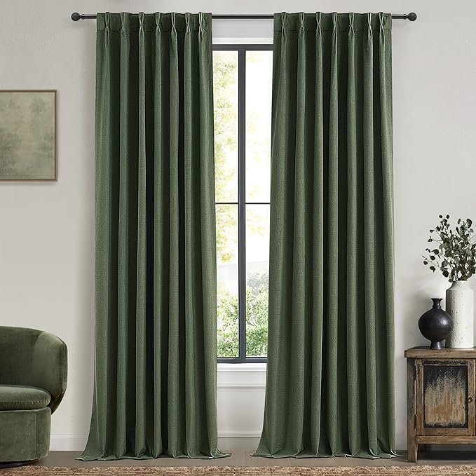 Olive Green Linen Curtains for Living Room, 86 inch Pinch Pleated Drapes - Image 8