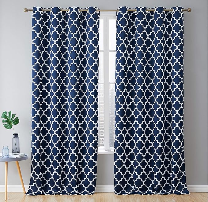 HLC.ME Lattice Print Decorative Blue Blackout Curtains 96 Inch Long by HomeLinenCollections