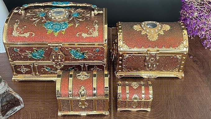 Retro Jewelry Box Arched Vintage Rectangular Metal Chest Necklace Ring Earrings - Image 5