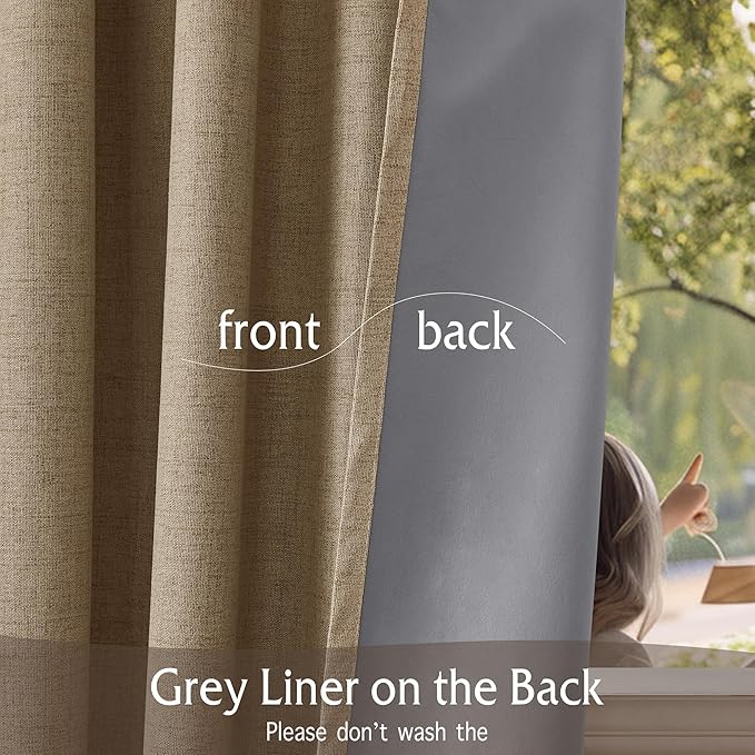 RYB HOME Linen Textured 100% Blackout Curtains - Image 3