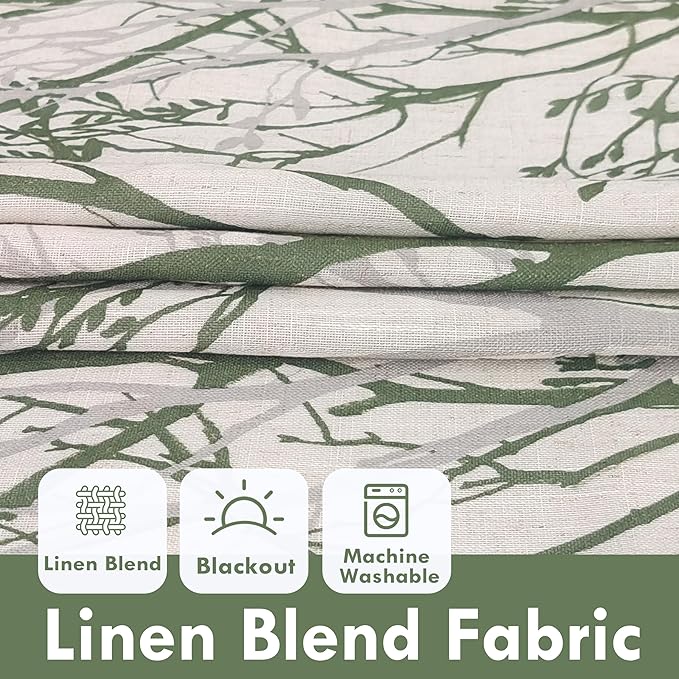 DriftAway Linen Printed Blackout Curtains Tree Branch Pattern Double Layer 84 - Image 3
