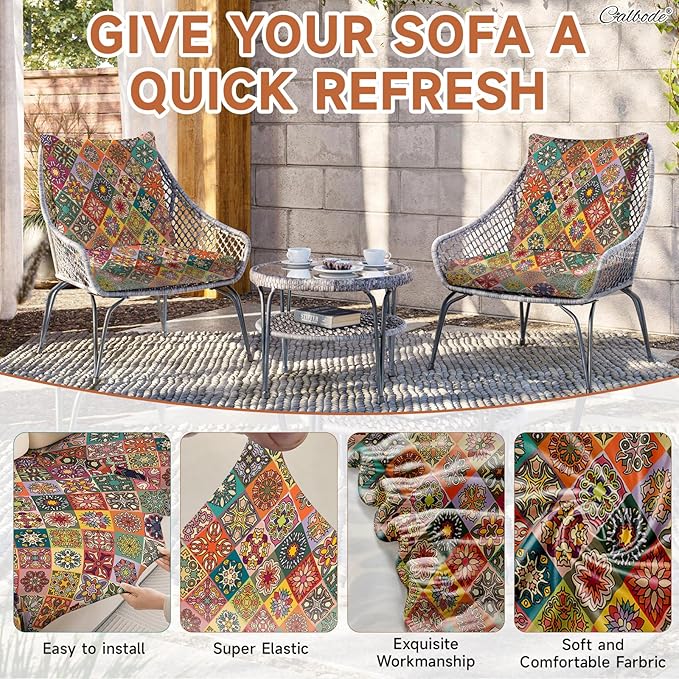 14Pcs Stretch Patio Cushion Cover, Bohemian Colored Geometric Pattern Couch - Image 4