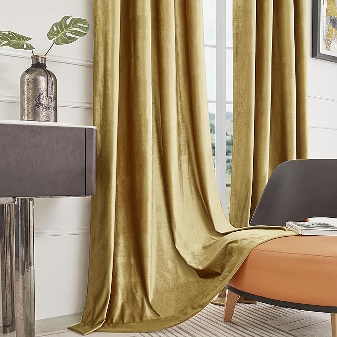 BULBUL Velvet Gold Curtains 120 inch Length- Living Room Blackout Thermal - Image 6