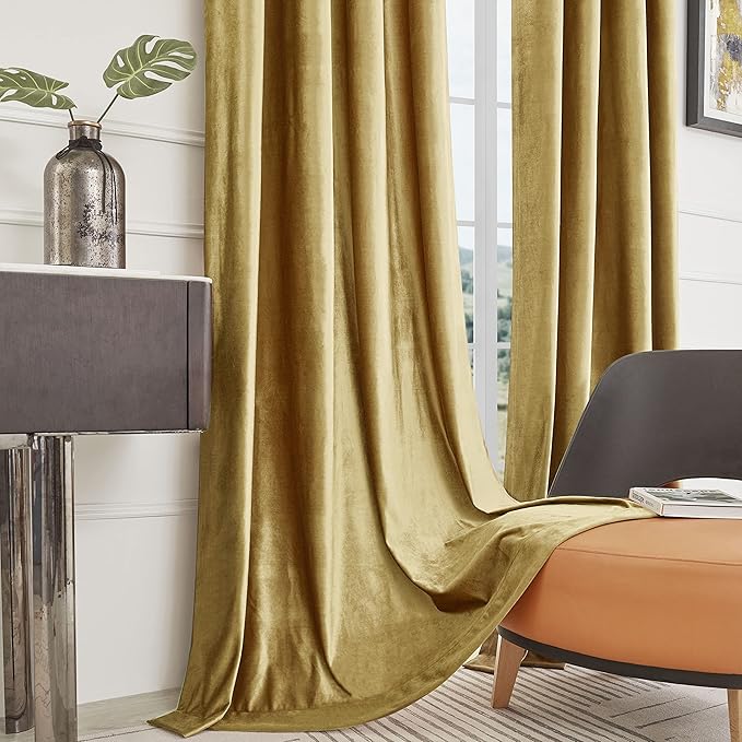 BULBUL Velvet Gold Curtains 63 inch Length- Living Room Blackout Thermal Window - Image 5
