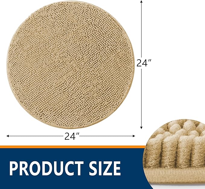 Smiry Luxury Chenille Round 24x24, Extra Soft and Absorbent Shaggy Bathroom Mat - Image 2