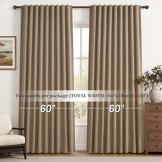 Rust Brown Blackout Curtains 60 Inches Extra Wide Linen 84 Inch Length - Image 7