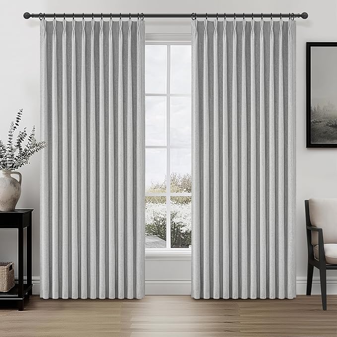 Light Grey Blackout Curtains 70 Inches Extra Wide Pinch Pleated by QJMYDECO