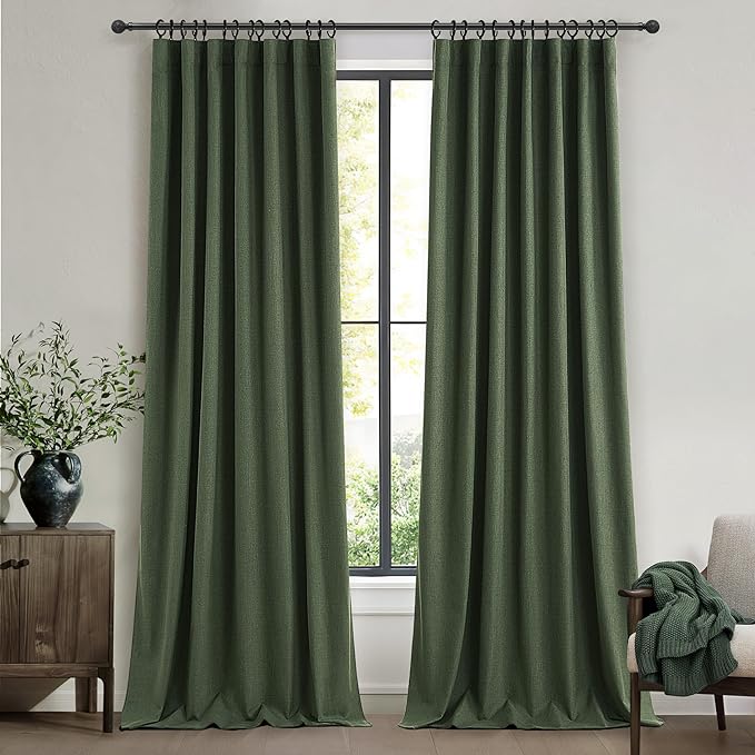 102 Inch Farmhouse Style Curtains, Sound/Draft/Cold/Heat/Sun Blocking Curtains by QJMYDECO