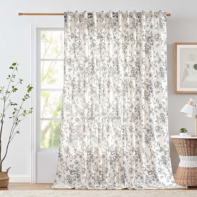 jinchan Linen Floral Curtains 100 Inch Extra Wide by JINCHAN