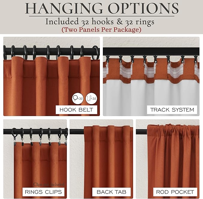 Fall Burnt Orange Curtains Blackout 102 Inches Long 2 Panels Set, Terracotta - Image 3
