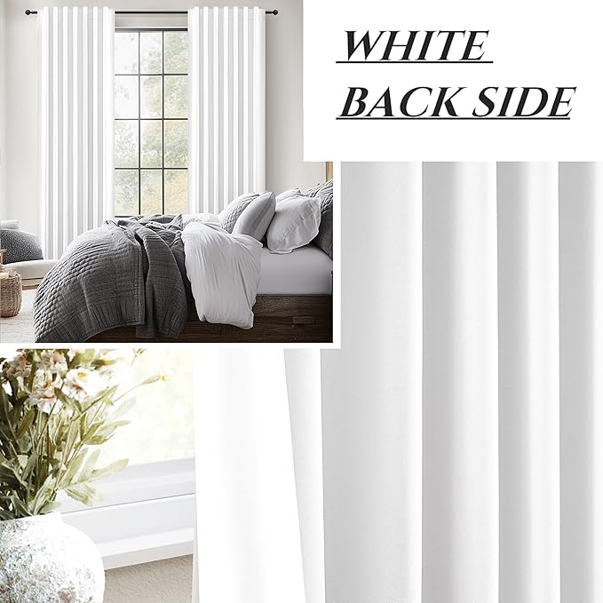 Brilliant White Linen Textured Blackout Curtains 108 Inches Long - Image 6