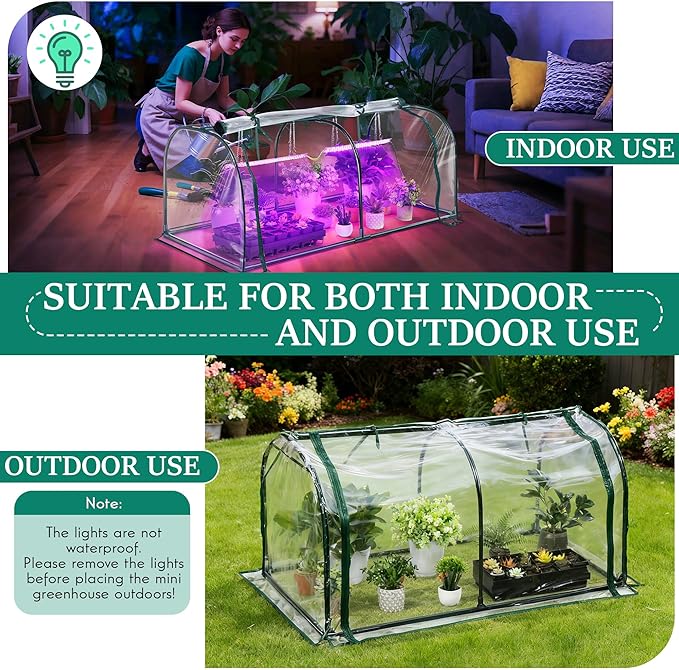 Meonum Mini Greenhouse with Grow Light, 51.18 "L x 25.59" W x 21.65" H Portable - Image 4