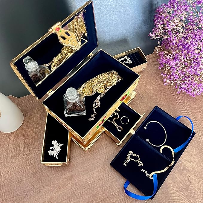 Retro Jewelry Box Arched Vintage Rectangular Metal Chest Necklace Ring Earrings - Image 5