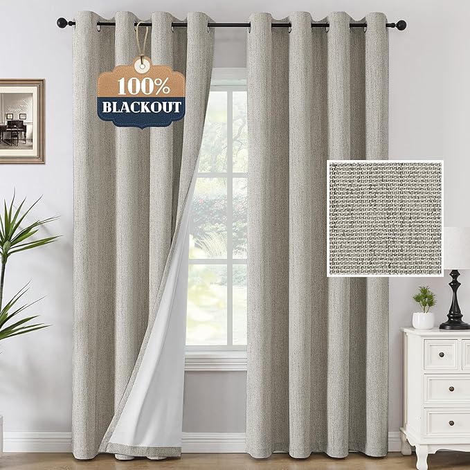 H.VERSAILTEX Chenille Linen Curtains 108 inches Long 100% Black Out Curtains by HVERSAILTEX