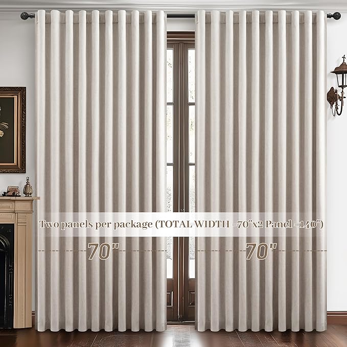 Blackout Curtains 70 Inches Extra Wide Natural Linen Curtains 84 Inch Length - Image 7