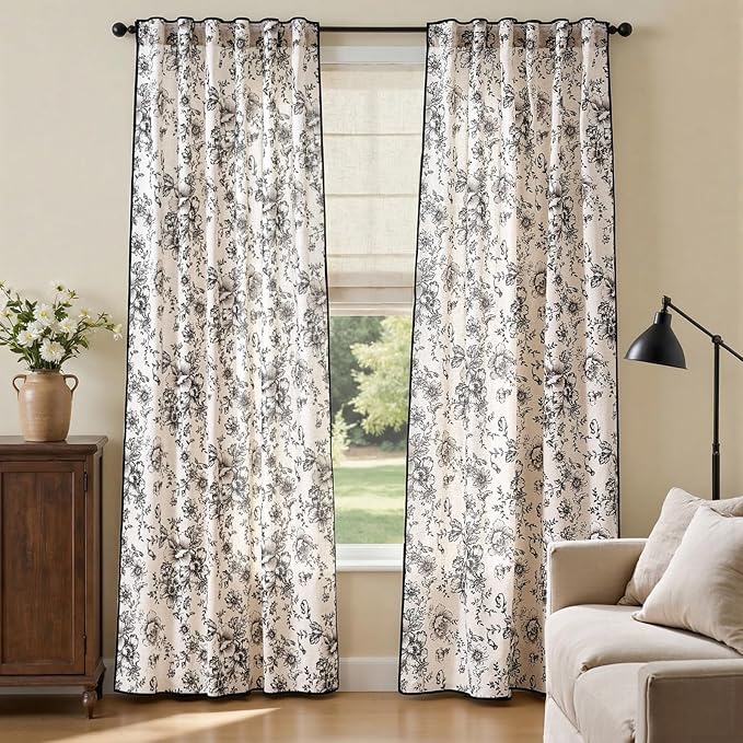JINCHAN Linen Blend Floral Curtains French Country Curtain by JINCHAN