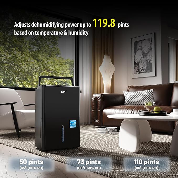 DuraComfort 50 Pint Dehumidifier, Built-in Pump, 4500 Sq Ft Coverage, Energy - Image 5