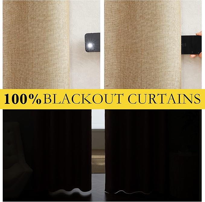 NICETOWN Camel High-End Thermal Flax Linen Curtains, Full Blackout Privacy - Image 2